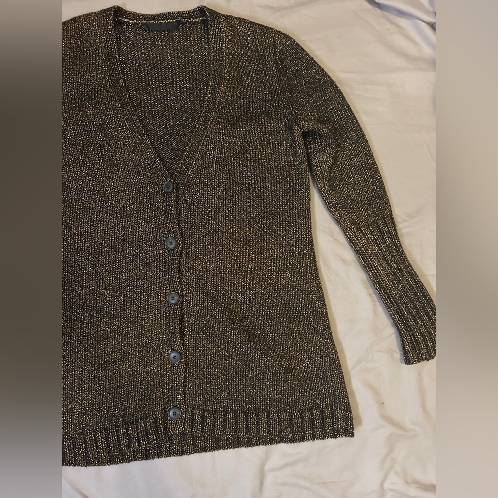 Jenni Kayne gold black sparkly sweater cardigan Size Small - Picture 5 of 14